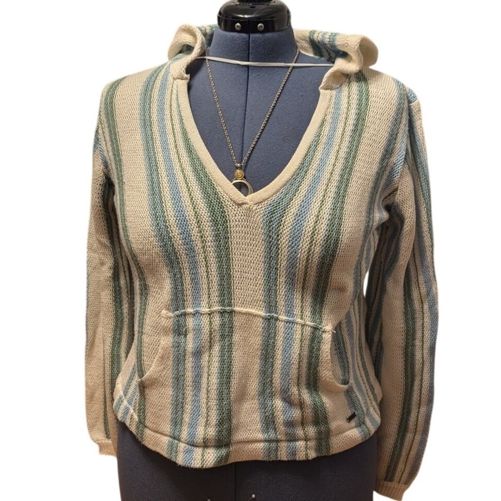 ONeill Striped Knit Hoodie Pullover Sweater V-Neck Casual Beach Beachwear Size S